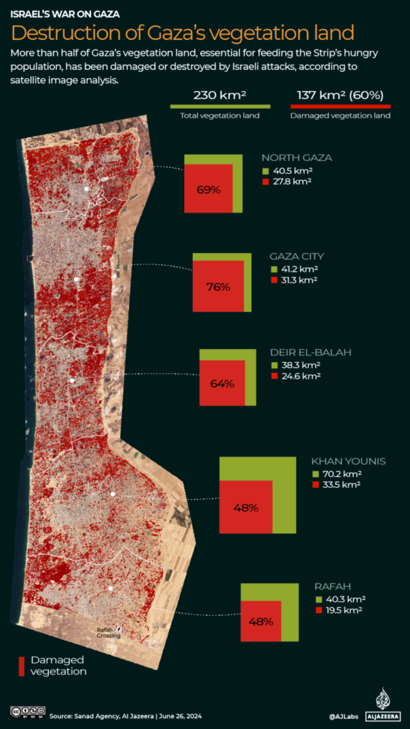 كيف دمرت "إسرائيل" قدرة غزة على إطعام نفسها؟ 2 INTERACTIVE Destruction of Gazas vegetation land 1719404745
