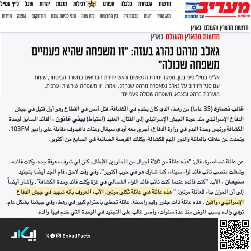 تحقيق إيكاد: جنود عرب يقاتلون تحت راية "إسرائيل"، ثم يتفاخرون علنًا بجرائمهم على منصات التواصل! 5 ٢٠٢٥٠٥١٩ ٢٠٣٨٥٥