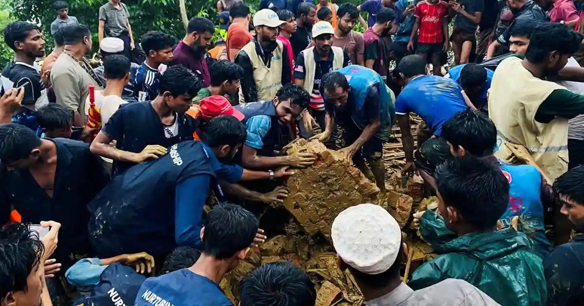 الروهينجا في بنغلاديش.. مخاطر المناخ والرياح الموسمية تلاحق اللاجئين 1 الروهينجا في بنغلاديش الصورة: لاجئون من الروهينغجا يعملون على إنقاذ ضحايا من موقع انهيار أرضي في مخيم للاجئين الروهينغيا، كوكس بازار، بنغلاديش، 8 يوليو 2026.